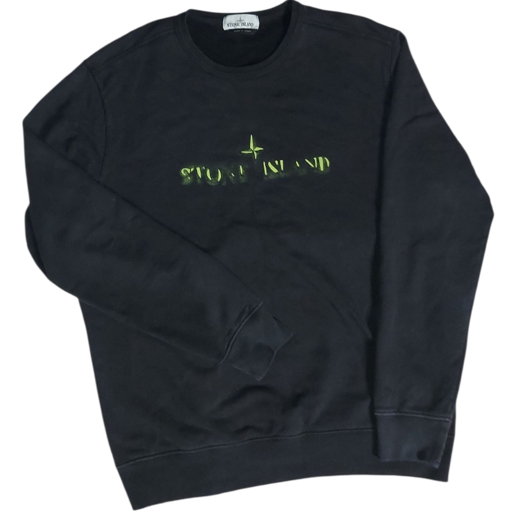 Stone Island | 3D Faded Ghost Logo | Black / Green | Crewneck Sweatshirt